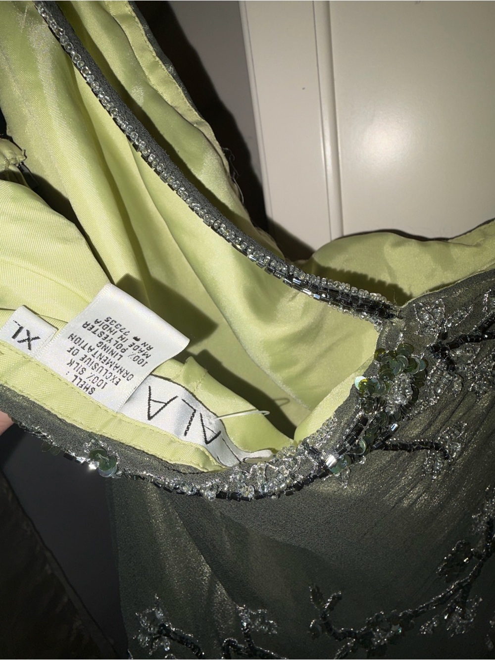 Vintage forest green silk beaded scala asymmetrical dress - Picture 9 of 10